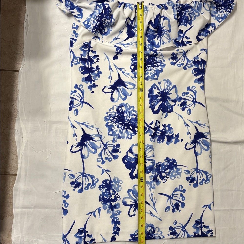 Lauren Ralph Lauren Floral Blue and White Dress On and Off Shoulder SZ 12 - Picture 8 of 11